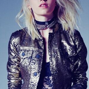 True Religion Rockstar Metallic Reversible Sequin Dusty Gold Jacket